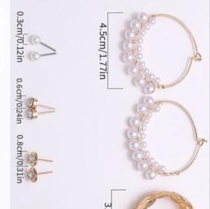 6 Pairs Rhinestone & Pearl Decor Earrings Set